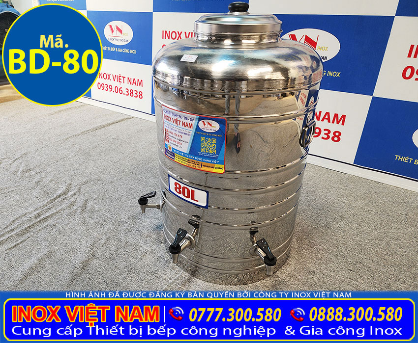 bình nước inox 80 lít, bình đựng nước đá inox có vòi gạt giá tốt tại xưởng Inox Việt Nam. Loại bình cách nhiệt