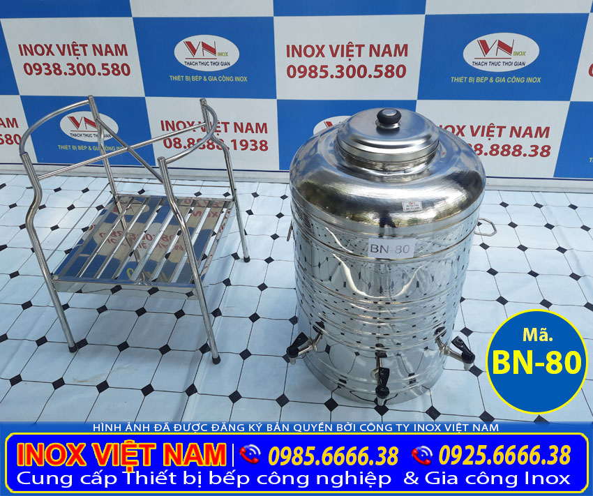 Bộ bình nước inox 80 lít, bình đựng nước đá inox có vòi gạt giá tốt tại xưởng Inox Việt Nam.