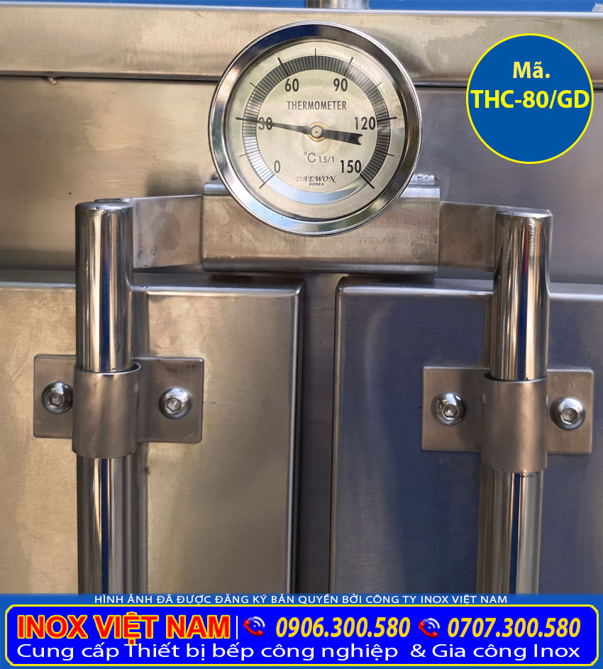Chi tiết đồng hồ nhiệt của tủ hấp cơm công nghiệp 80kg sử dụng điện và gas.