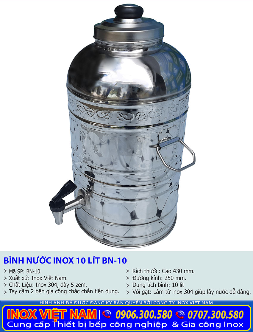 Mẫu bình nước inox đựng trà đá miễn phí loại có kích thước bình giữ nhiệt, bình trà đá inox 10 lít.