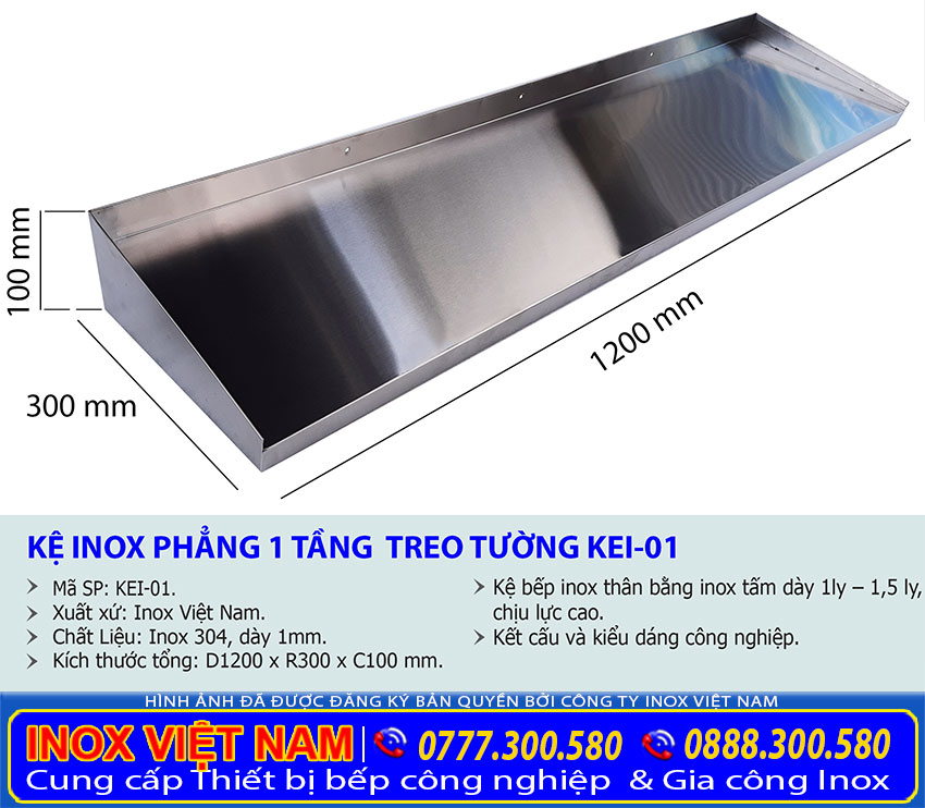 Kích thước lệ inox 1 tầng treo tường giá tốt dạng phẳng.