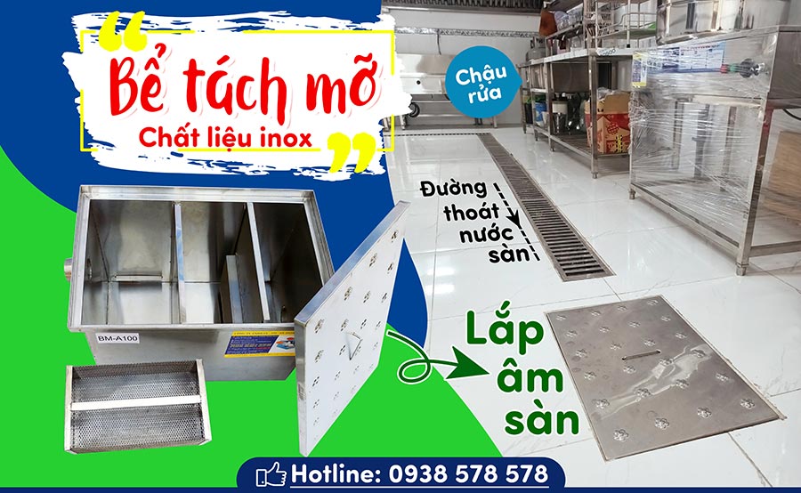 Đây là sản phẩm lắp đặt âm mặt sàn nhà bếp, hố ga bể tách mỡ inox công nghiệp âm sàn tại Inox Việt Nam