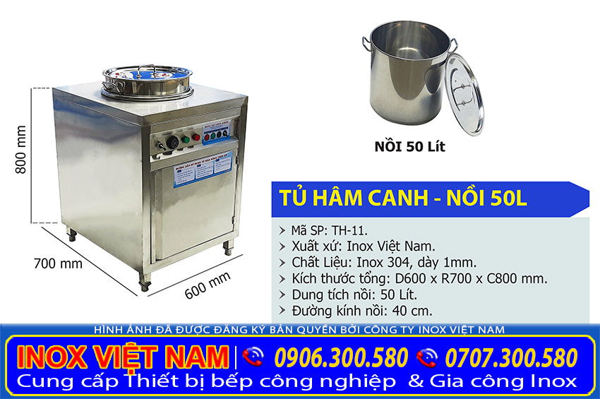 Địa chỉ mua tủ hâm canh nồi 50 lít tại TP  HCM, tủ giữ nóng canh loại nồi 50 lít uy tín. Liên hệ Inox Việt Nam.