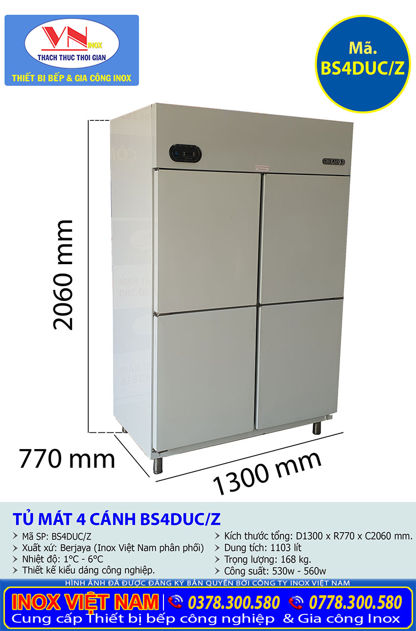 Thông số kỹ thuật Tủ Mát Berjaya 4 Cánh BS4DUC/Z chính hãng nhập khẩu giá tốt.