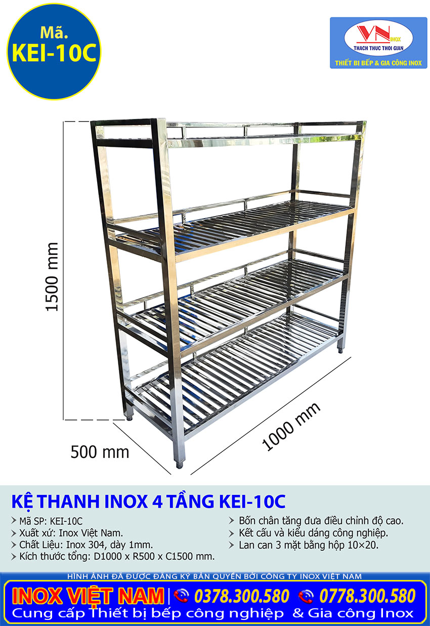Kệ Inox Thanh 4 Tầng KEI-10C