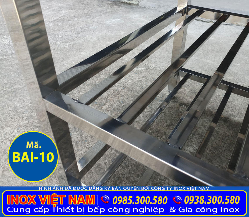 Chi tiết khung chân bàn inox 3 tầng giá xưởng Inox Việt Nam.