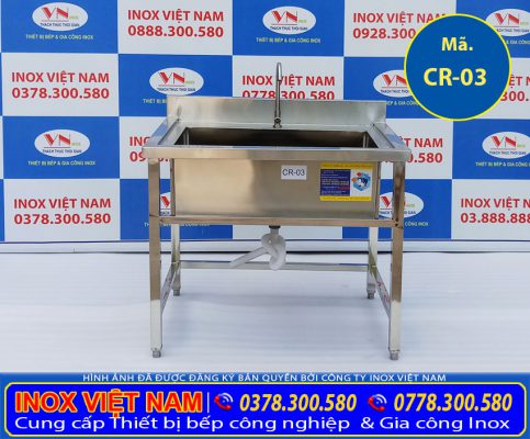 Bồn rửa chén 1 ngăn lớn inox 304 có khung chân là sản phẩm chậu rửa inox công nghiệp dành cho nhà hàng căn tin, bệnh viện và trường học, xíu nghiệp được ưu chuộng.