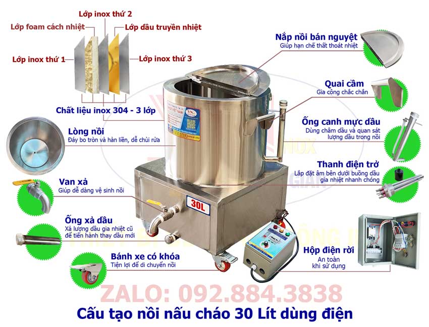 Cấu tạo nồi nấu cháo bằng điện 30 lít nồi nấu cháo rất đa năng sản phẩm uy tín chất lượng do Inox Việt Nam sản xuất để phục vụ khách hàng hiện nay