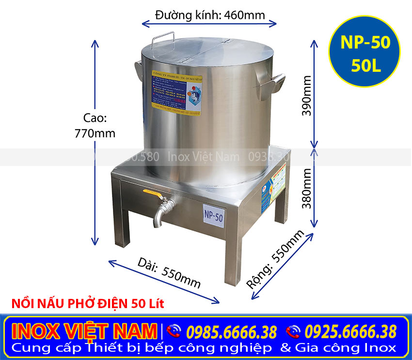 Nồi nấu phở 50 Lít, nồi nấu nước phở bằng điện 50 giá tốt tại đơn vị Inox Việt Nam.