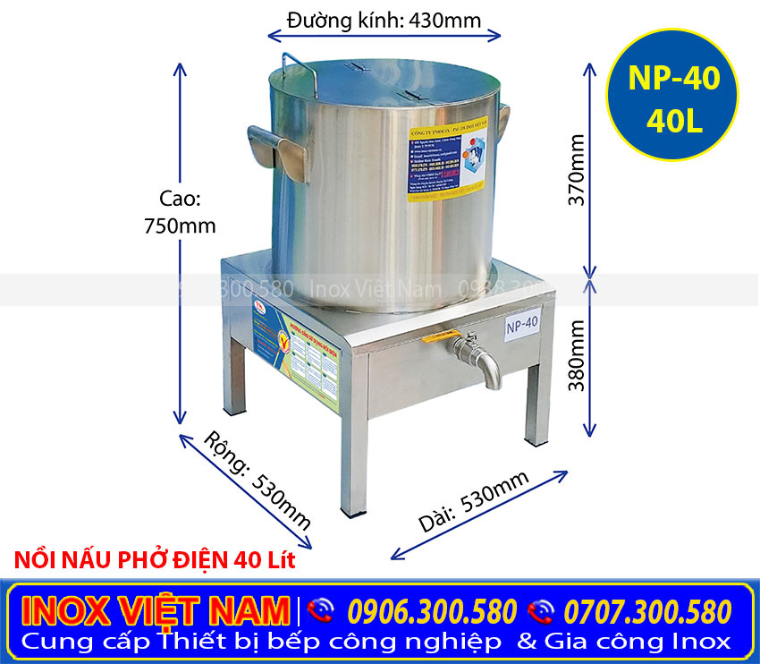Địa chỉ bán nồi nấu phở bằng điện 40 Lít, Dung tích nồi nấu phở điện khác liên hệ.
