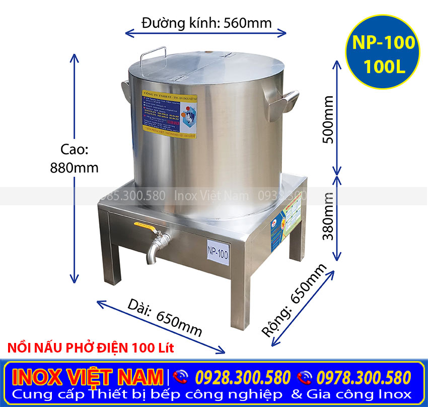 Giá bán nồi nấu phở bằng điện 100 L, Liên hệ Inox Việt Nam, Báo Giá Nồi Điện Nấu Phở đúng nhu cầu thực tế.