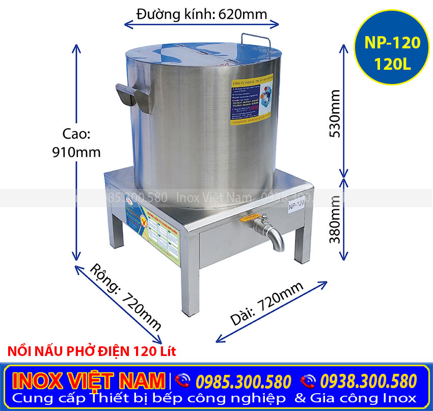 Nồi điện nấu phở 120 lít, nồi nấu phở giá tốt hợp điện rời hoặc liền hợp điện giá tốt tại Inox Việt Nam.