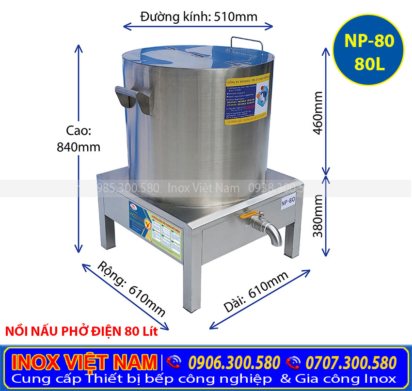Mua nồi nấu phở điện 80 Lít giá tốt, nồi nấu phở bằng điện chất lượng tại Inox Việt Nam.