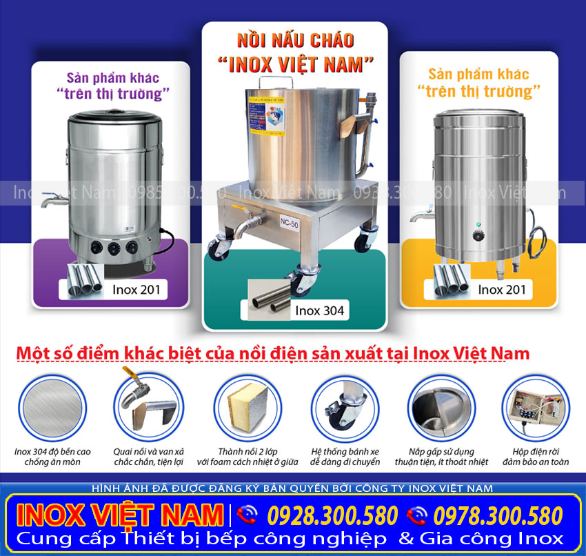 Cấu tạo nồi nấu cháo công nghiệp tại Inox Việt Nam nổi bật tính năng hơn so với các nồi nấu cháo trên thị trường.