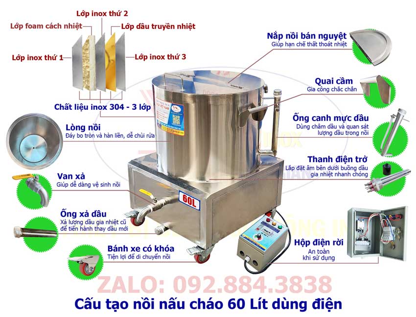 Cấu tạo nồi nấu cháo bằng điện 60L NC-60