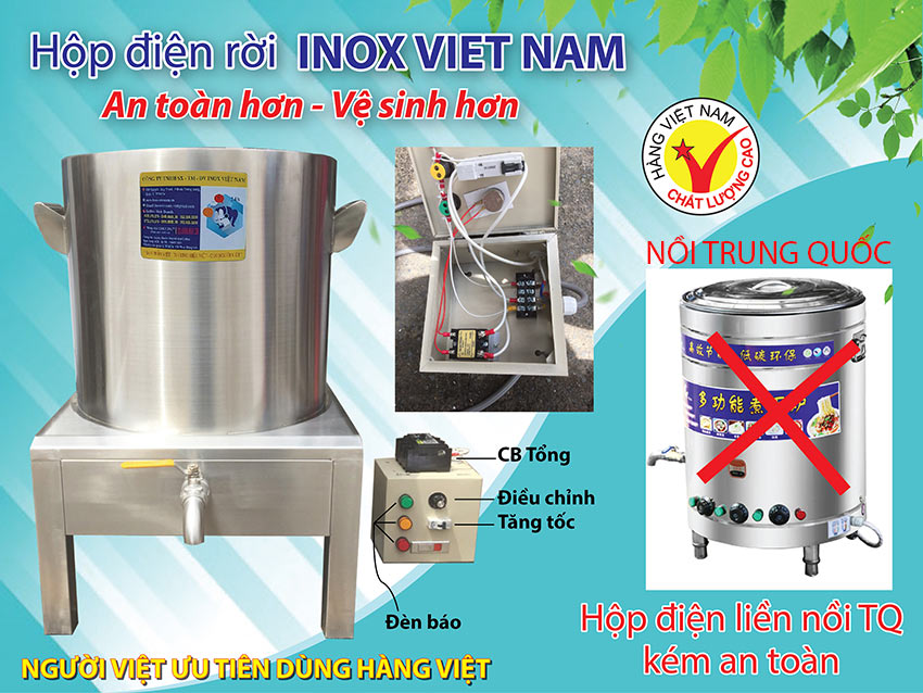 Nồi nấu phở bằng điện 70 lít, nồi nấu nước phở bằng điện Inox Việt Nam chất lượng hơn so với hàng trung quốc.