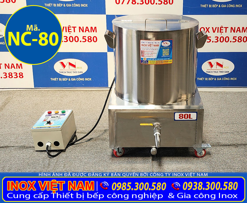 Sản phẩm có công suất lớn, nồi inox nấu cháo công nghiệp bằng điện dung tích 80 lít giá tốt từ nhà sản xuất Inox Việt Nam uy tín