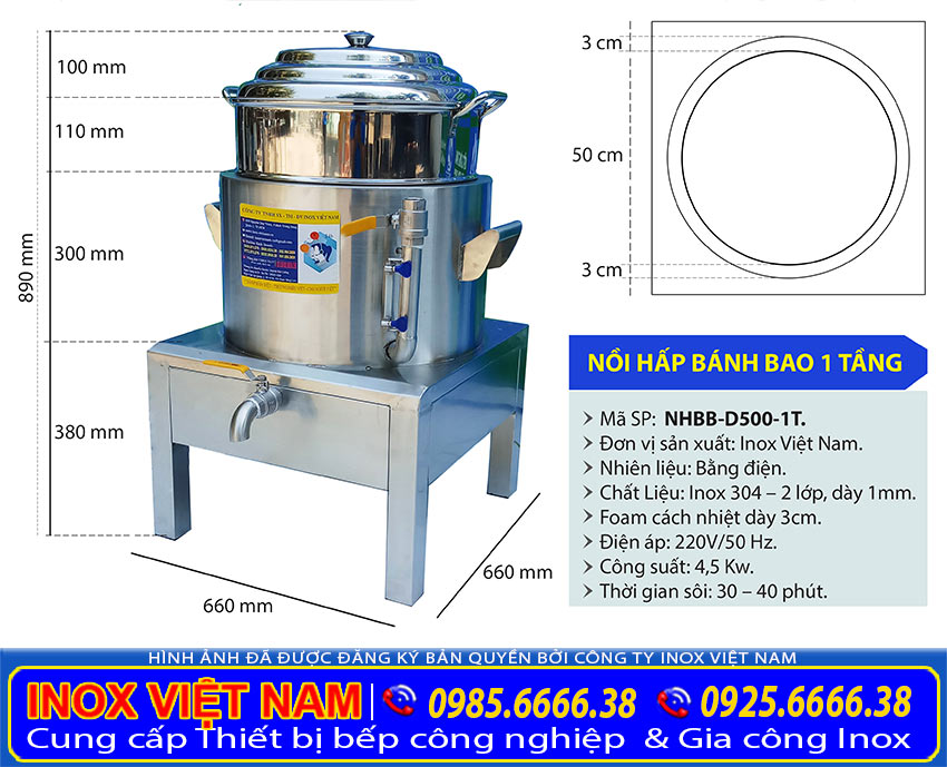 Địa chỉ mua nồi hấp bánh bao công nghiệp cỡ lớn size D500 mm, sản phẩm nồi hấp bánh bao điện chính hãng tại IVN.