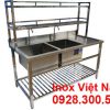 Chậu rửa đôi inox cánh phải có kệ dưới và kệ trên