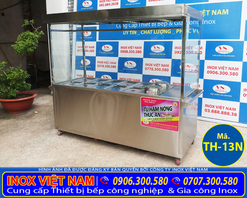 Tủ giữ nóng thức ăn 10 khay 2 nồi có mái che inox, tủ giữ nóng thức ăn làm nóng và giữ nhiệt rất tốt.