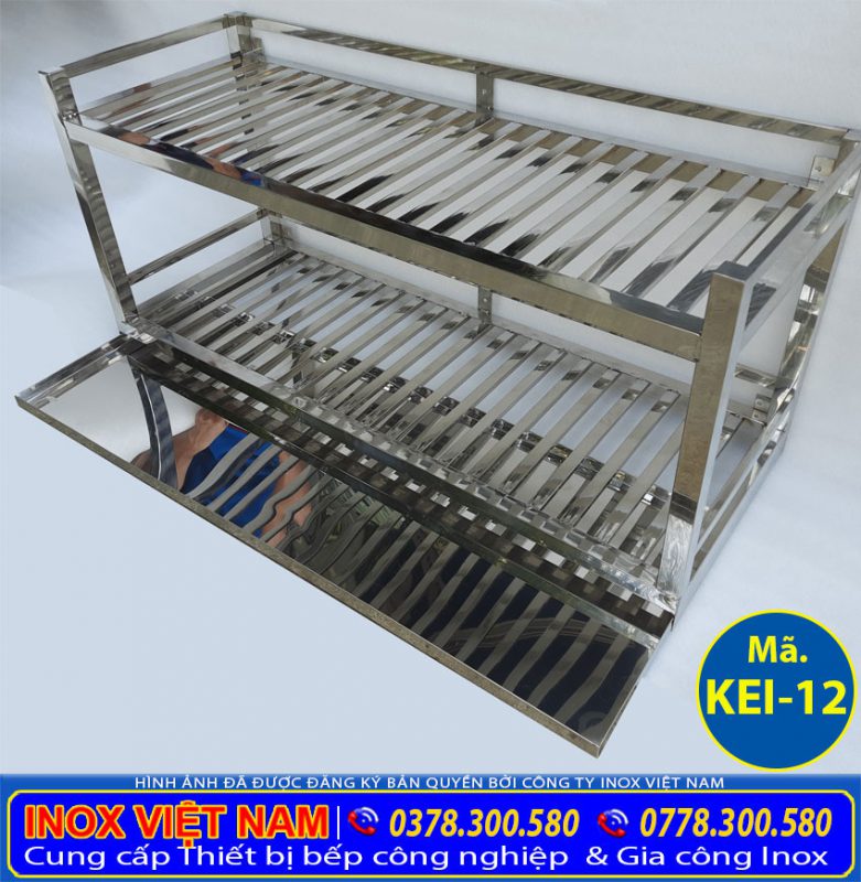 Kệ Inox Úp Chén, Kệ Inox 2 Tầng Treo Tường Có Khay Hứng Nước