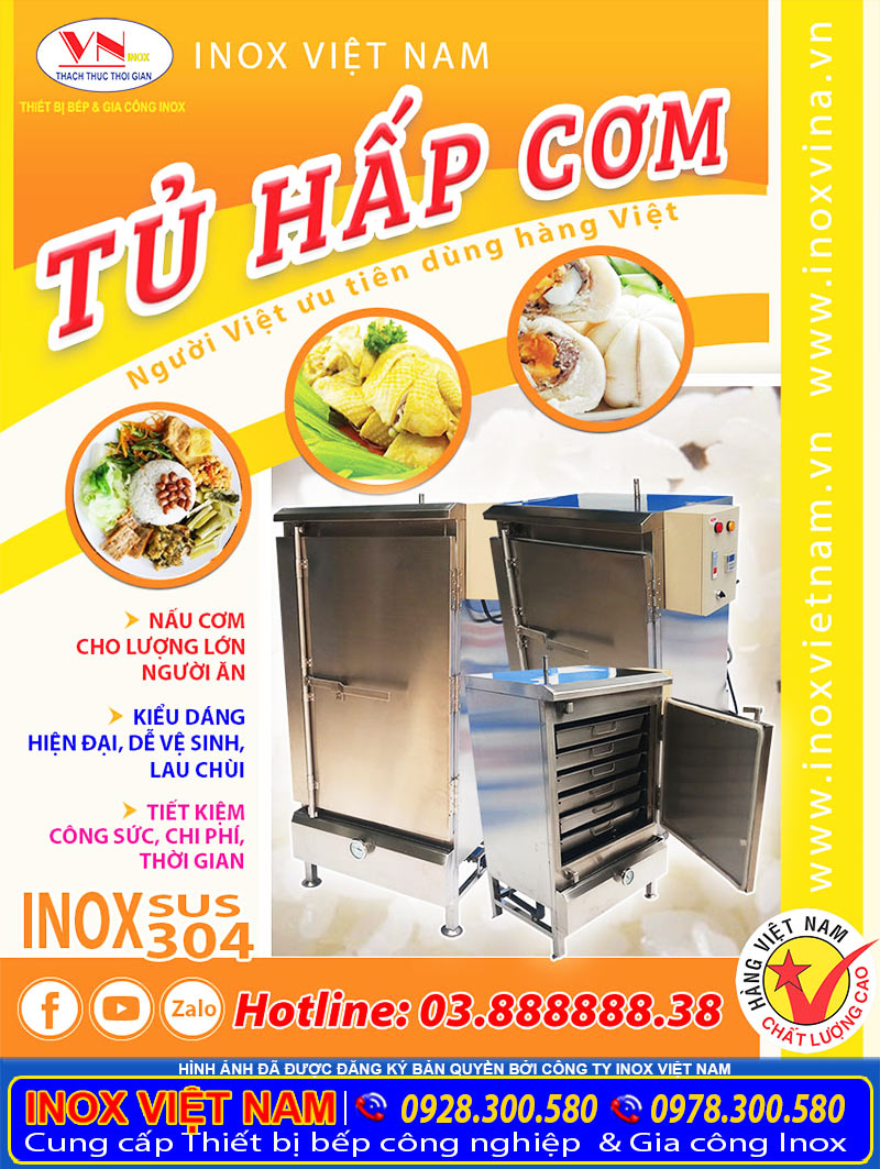 Báo giá tủ hấp cơm công nghiệp tại TP HCM, tủ cơm công nghiệp giá tốt tại xưởng sản xuất Inox Việt Nam. Liên hệ mua ngay.