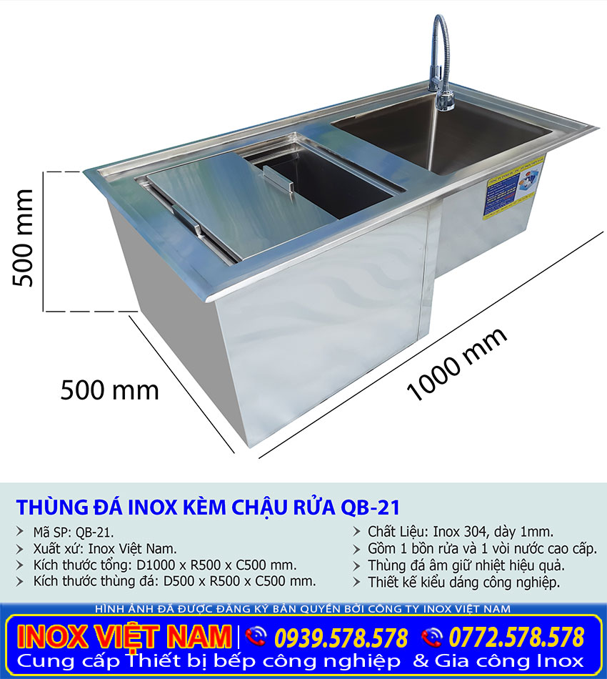 Inox Việt Nam địa chỉ đặt làm thùng đá inox âm bàn quầy bar kèm chậu rửa giá tốt uy tín tại TP HCM.
