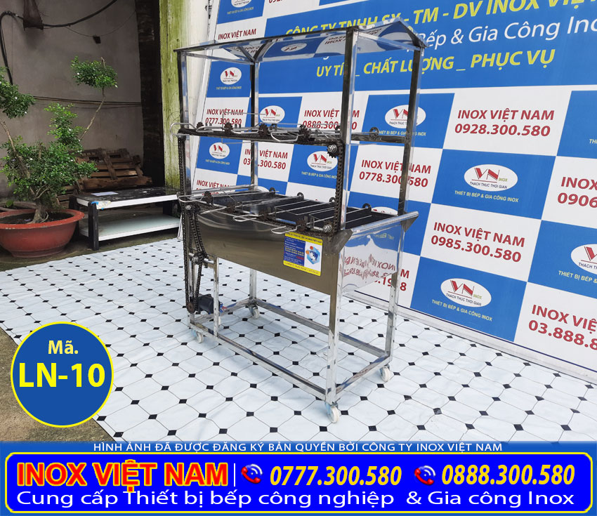 Địa chỉ mua lò nướng than inox tự động quay, lò nướng quay vịt gà có 8 xiên chất lượng tại TPHCM. Liên hệ Inox Việt Nam.