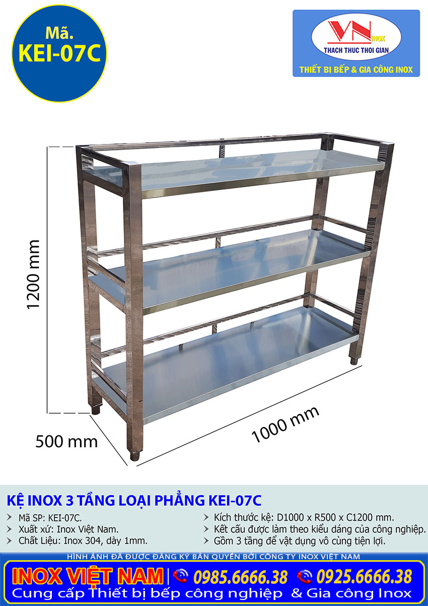 TSKT Kệ Inox 3 Tầng Nhà Bếp KEI-07C tại Inox Việt Nam giá tốt