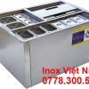 Thùng đá inox có khay topping lắp đặt âm mặt bàn mặt quầy bar.