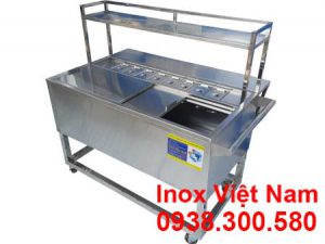 Inox Việt Nam báo giá thùng đá inox có khay topping và kệ trên giá tốt mã TD-TP25