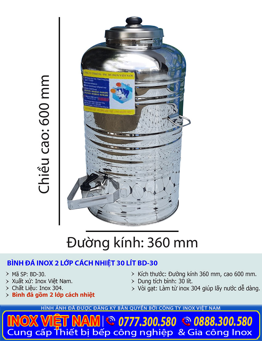 Kích thước bình chứa nước đá inox 2 lớp giá tốt tại Inox Việt Nam