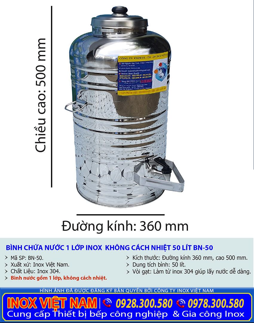 Bình đựng nước inox 50 lít giá tốt tại tp hcm đơn vị Inox Việt Nam cung cấp.