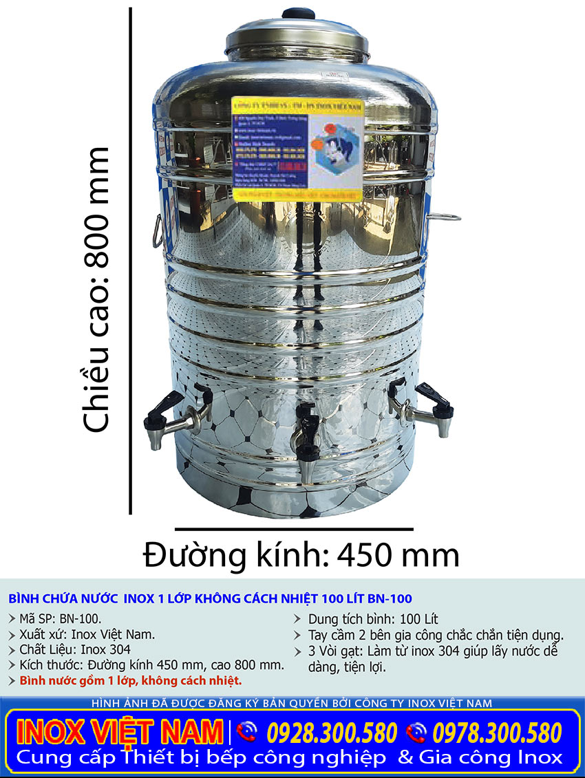 Báo giá bình đựng nước inox 100 lít giá tốt. Inox Việt Nam.