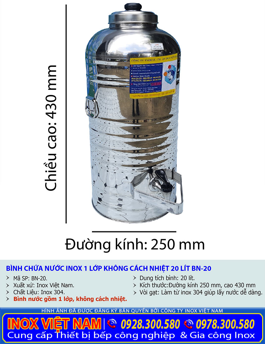 Kích thước bình đựng nước đá inox giá tốt 20 lít