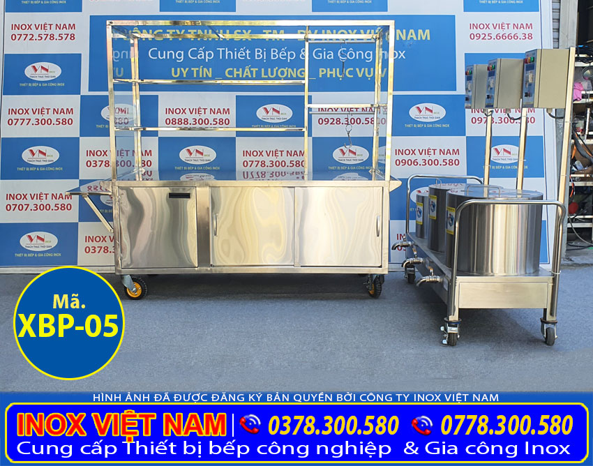 Full bộ xe tủ bán phở và bộ nồi nấu phở bằng điện giá tốt tại Inox Việt Nam.