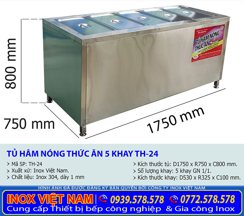 Kích thước sản phẩm tủ hâm nóng thức ăn được nhà sản xuất Inox Việt Nam đem tới tay khách hàng.
