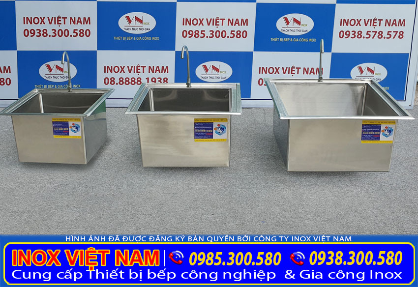 Sản phẩm chậu rửa đơn inox âm bàn có 3 kích thước cho quý khách lựa chọn tại Inox Việt Nam