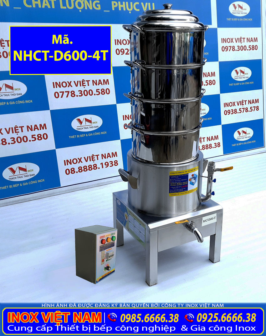 Nồi hấp cơm tấm bằng điện 4 tầng D600 giá tốt tại Inox Việt Nam
