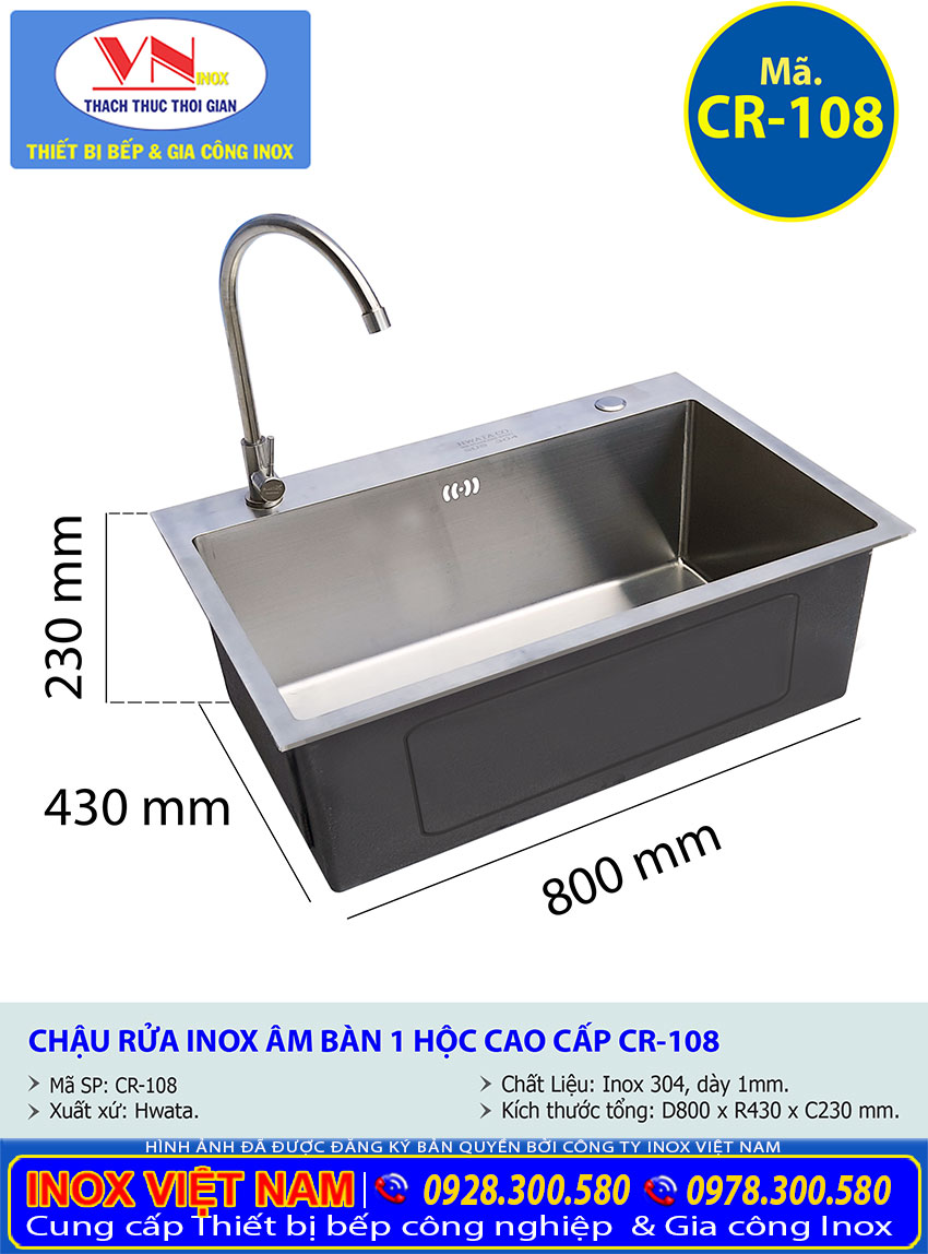 Kích thước từng chi tiết của chậu rửa inox âm bàn giá tốt tại Inox Việt Nam