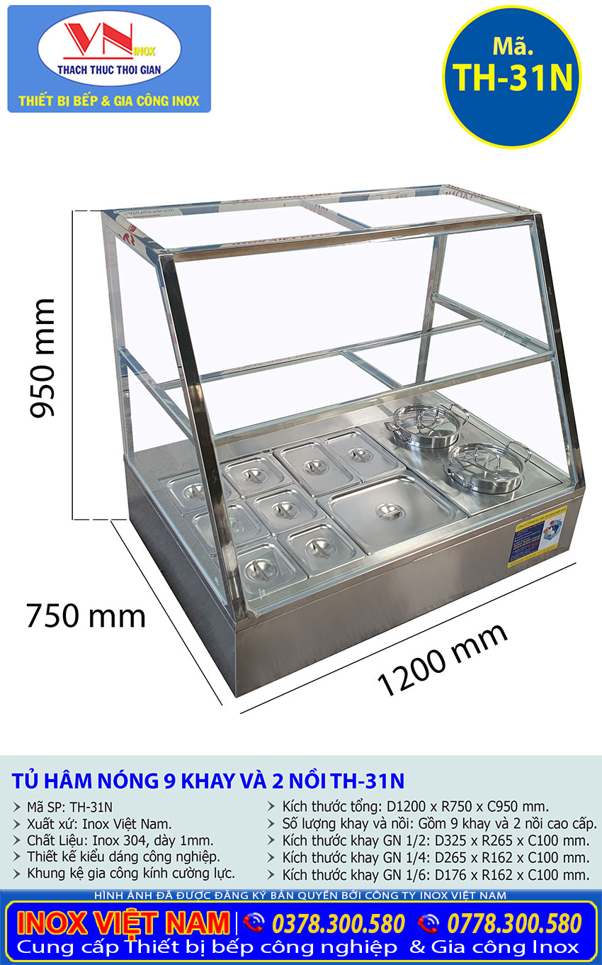 kích thước từng chi tiết của tủ hâm nóng thức ăn TH-31N giá tốt