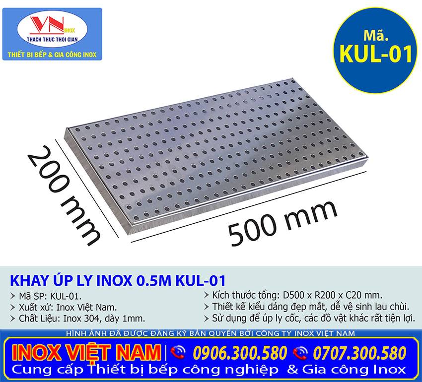 Kích thước Khay Úp Ly Inox 0.5M KUL-01