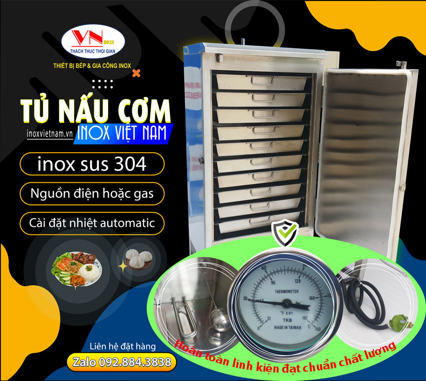 Báo giá tủ hấp cơm công nghiệp bằng điện và gas giá tốt tại Inox Việt Nam.