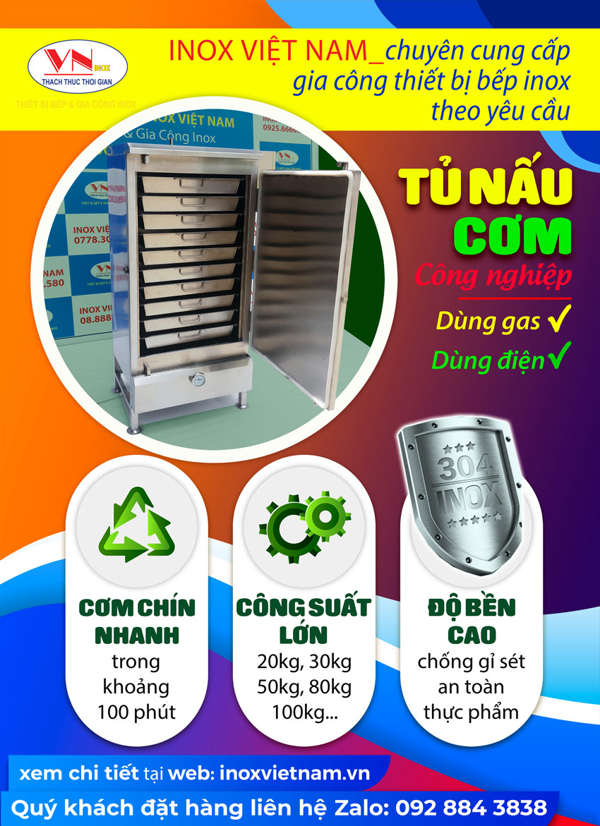 Inox Việt Nam báo giá tủ cơm công nghiệp, tủ hấp cơm công nghiệp giá tốt chất lượng trên toàn quốc.