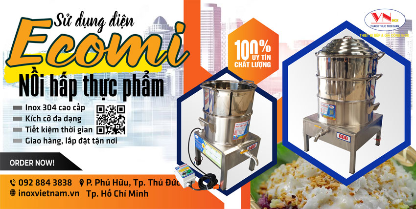 nồi hấp cơm tấm điện Ecomi giá tốt chất lượng tại xưởng sản xuất Inox Việt Nam.