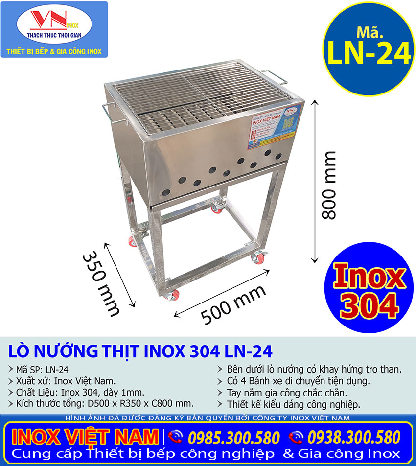 Thông số kỹ thuật lò nướng thịt inox 304 LN-24
