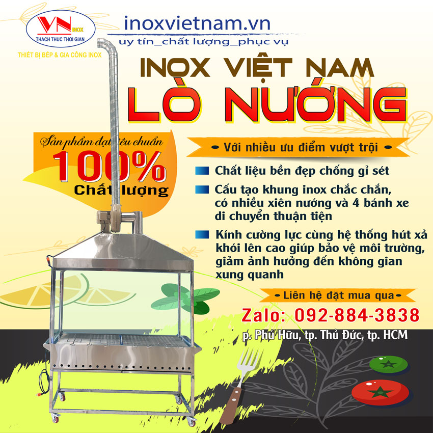 Mẫu lò nướng than inox có ống hút khói giá tốt có sẵn tại showroom hoặc bạn có thể yêu cầu gia công theo kích thước của bạn tại Inox Việt Nam
