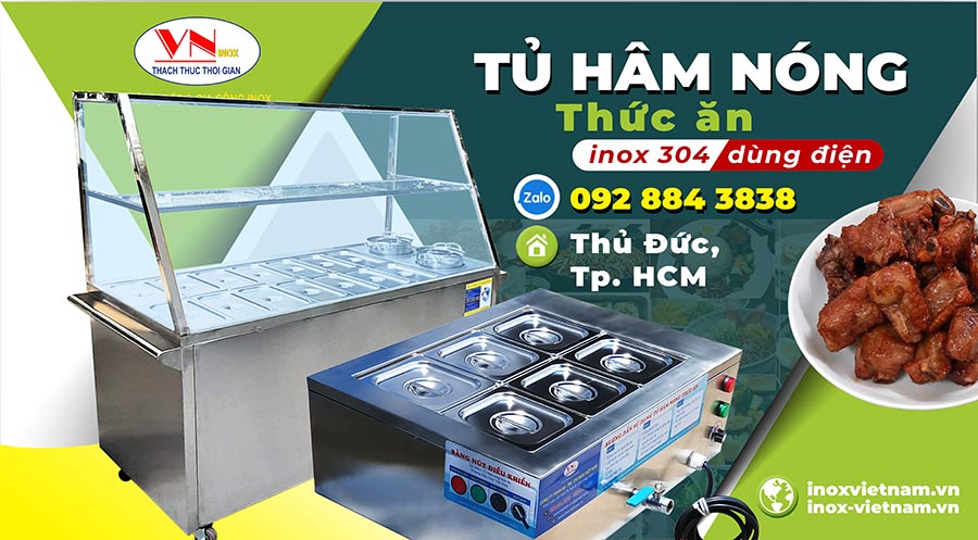Xe bán cơm văn phòng có tủ hâm nóng thức ăn giá rẻ tại TP HCM khi mua tại xưởng Inox Việt Nam