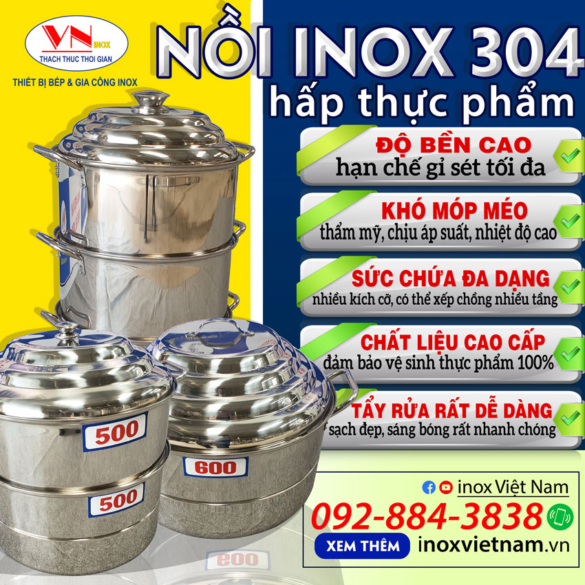 Nồi hấp inox có size lớn cỡ lớn nhỏ giá tốt tại Inox Việt Nam bạn hoàn toàn an tâm nhận báo giá nồi hấp inox công nghiệp, bộ xửng nồi hấp inox 304 khi liên hệ chúng tôi.