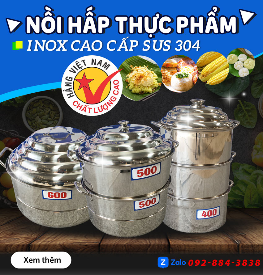 Nồi inox hấp thực phẩm công nghiệp size lớn nhỏ các loại tại nhà sản xuất Inox Việt Nam